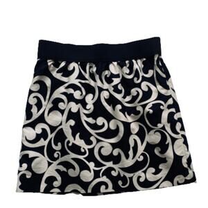 Loft Pencil Skirt Black Tan Scroll Print Elastic Waist Cotton Silk Blend Size 6